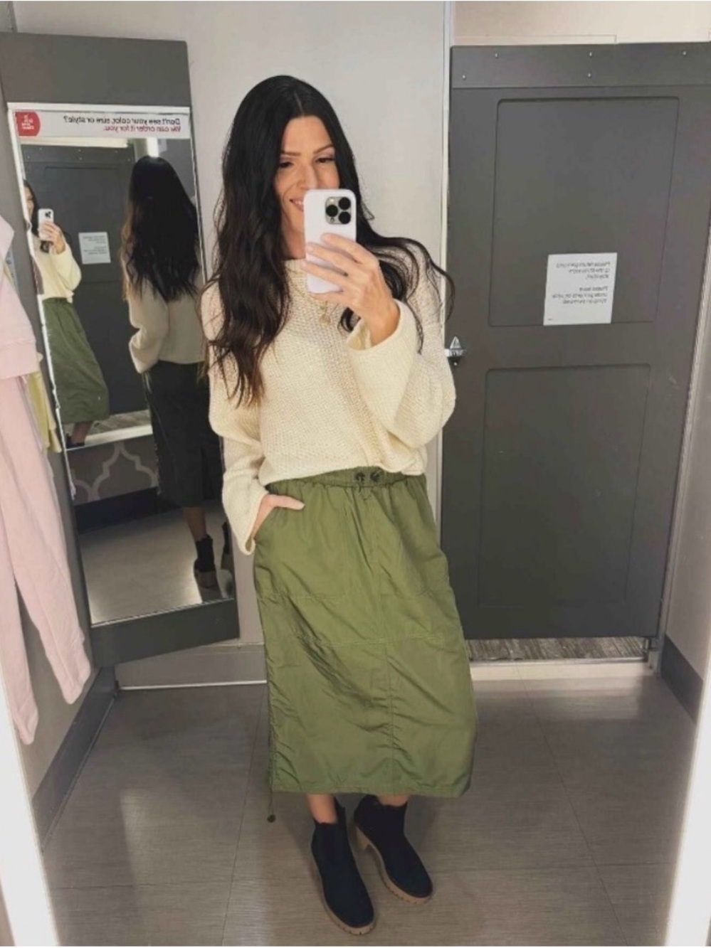 wild fable Olive Green Drawstring Utility Midi Skirt size Small